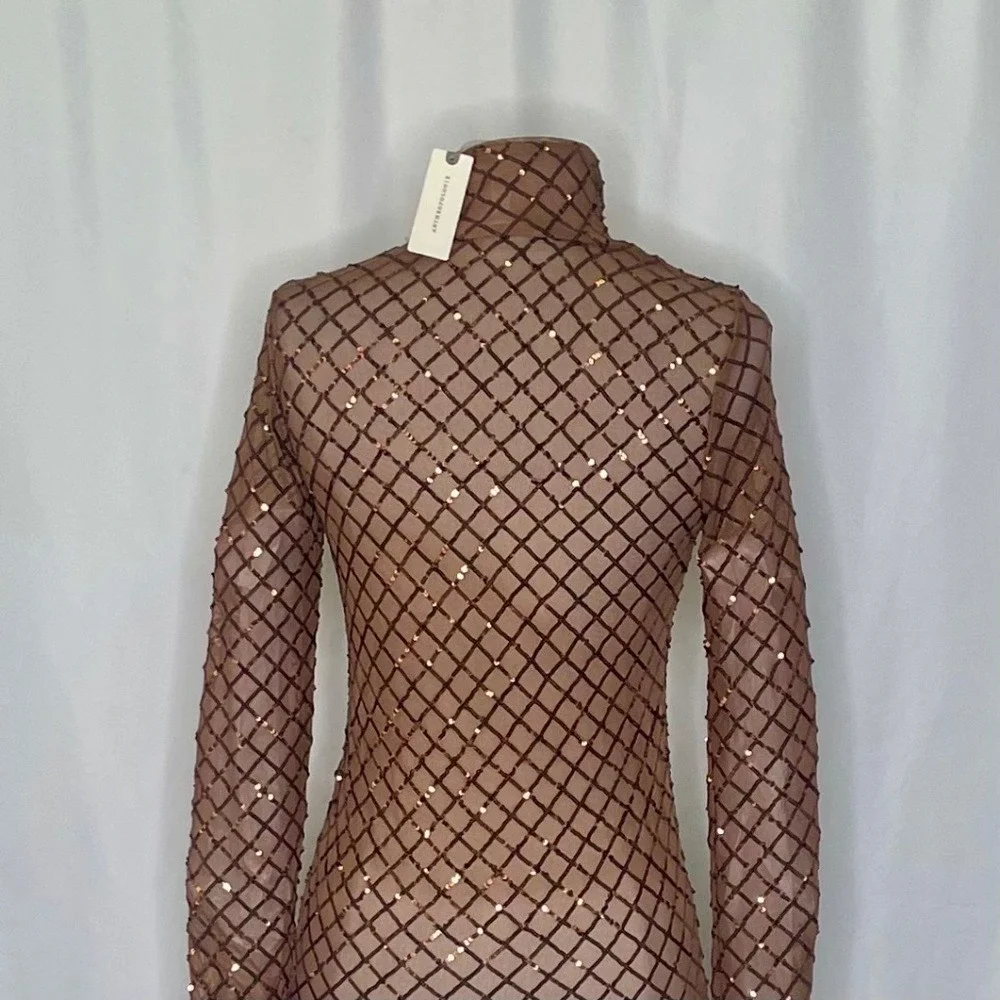 NWT!! Anthropologie PILCRO Turtleneck Sequin Top Shirt Bronze Party Glam X-Small